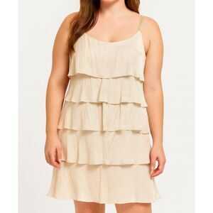 Signature Tiered Slip Dress Size 14 Flutter Sleeveless Beaded Straps